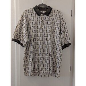 Columbia Golf-Themed Polo Shirt L 100% Cotton Beige/Brown Short Sleeve Collared